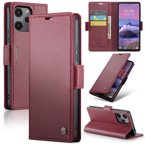 For Xiaomi Redmi 12 4G / 12 5G (Global) / Note 12R 5G / Poco M6 Pro 5G Leather Case CASEME 023 RFID Blocking 3 Card Slot Mobile Cover