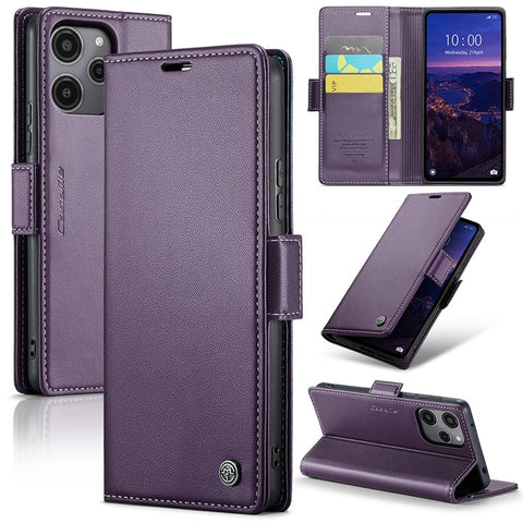 For Xiaomi Redmi 12 4G / 12 5G (Global) / Note 12R 5G / Poco M6 Pro 5G Leather Case CASEME 023 RFID Blocking 3 Card Slot Mobile Cover