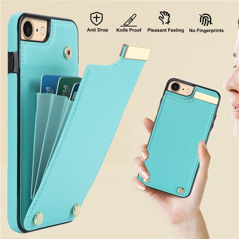 For iPhone SE (2022) / SE (2020) / iPhone 7 / 8 4.7 inch Cell Phone Case TPU+Leather Metal Decor Card Holder Cover