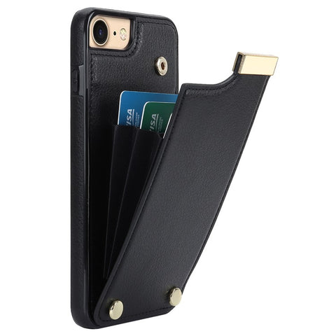 For iPhone SE (2022) / SE (2020) / iPhone 7 / 8 4.7 inch Cell Phone Case TPU+Leather Metal Decor Card Holder Cover