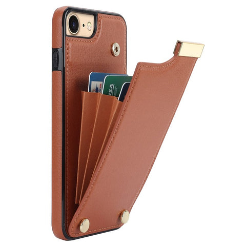For iPhone SE (2022) / SE (2020) / iPhone 7 / 8 4.7 inch Cell Phone Case TPU+Leather Metal Decor Card Holder Cover