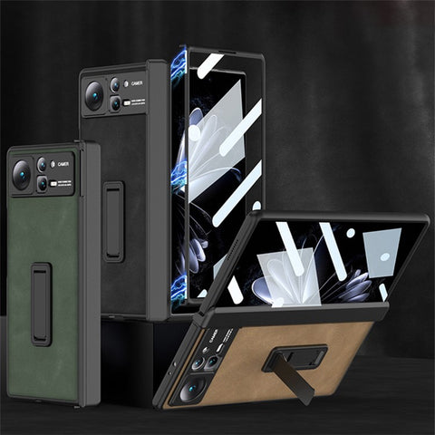 GKK For Xiaomi Mix Fold 2 5G Matte Leather Case Kickstand Phone Cover with Tempered Glass Film