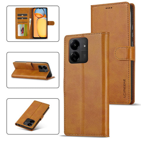 LC.IMEEKE For Xiaomi Redmi 13C 4G / 5G / 13R 5G / Poco M6 5G / Poco C65 4G Magnetic Phone Case Calf Texture Leather Wallet Cover