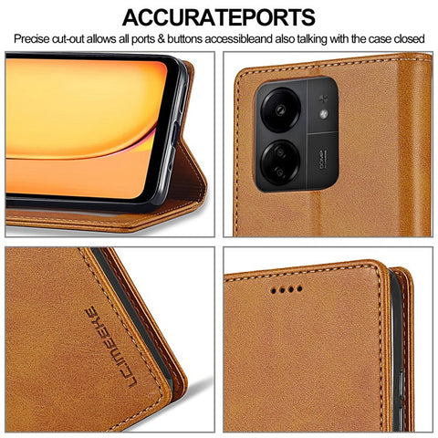 LC.IMEEKE For Xiaomi Redmi 13C 4G / 5G / 13R 5G / Poco M6 5G / Poco C65 4G Magnetic Phone Case Calf Texture Leather Wallet Cover