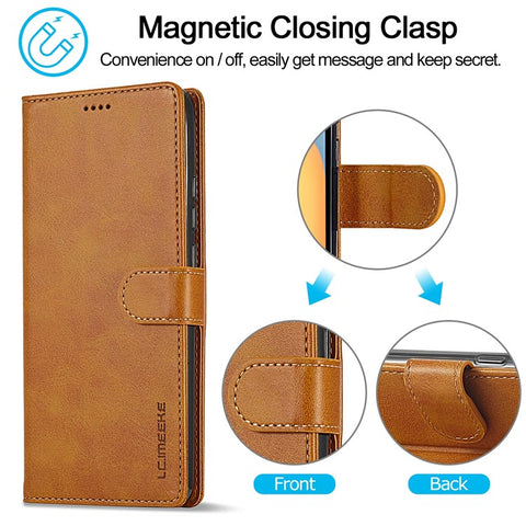 LC.IMEEKE For Xiaomi Redmi 13C 4G / 5G / 13R 5G / Poco M6 5G / Poco C65 4G Magnetic Phone Case Calf Texture Leather Wallet Cover