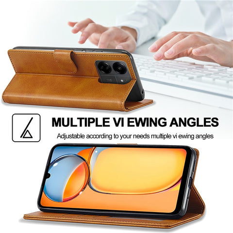 LC.IMEEKE For Xiaomi Redmi 13C 4G / 5G / 13R 5G / Poco M6 5G / Poco C65 4G Magnetic Phone Case Calf Texture Leather Wallet Cover