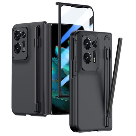 For Oppo Find N2 5G PC Phone Case Skin Touch Phone Cover with Tempered Glass Film / Stylus Pen