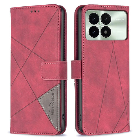 BINFEN COLOR For Xiaomi Poco F6 Pro 5G / Redmi K70 5G / K70 Pro 5G Phone Cases Wallet Stand Geometry Imprint Leather Cover