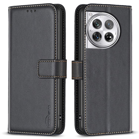 BINFEN COLOR BF17 For OnePlus 12 5G Leather Wallet Case Imprint Full Protection Cover Stand