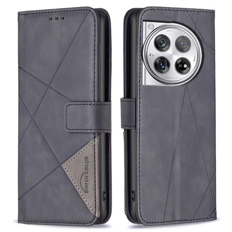 BINFEN COLOR For OnePlus 12 5G Phone Cases Wallet Stand Geometry Imprint Leather Cover