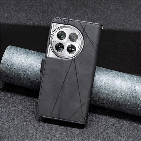 BINFEN COLOR For OnePlus 12 5G Phone Cases Wallet Stand Geometry Imprint Leather Cover