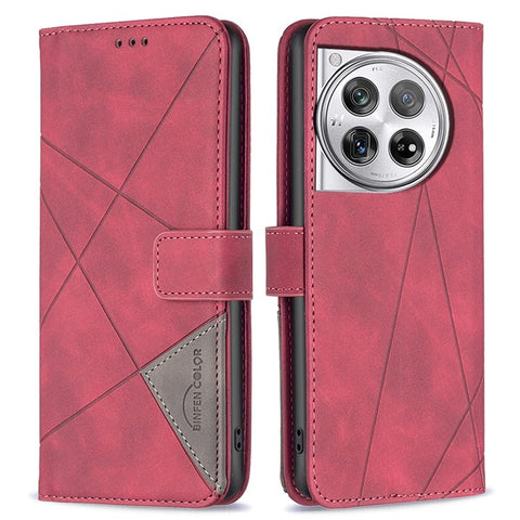 BINFEN COLOR For OnePlus 12 5G Phone Cases Wallet Stand Geometry Imprint Leather Cover