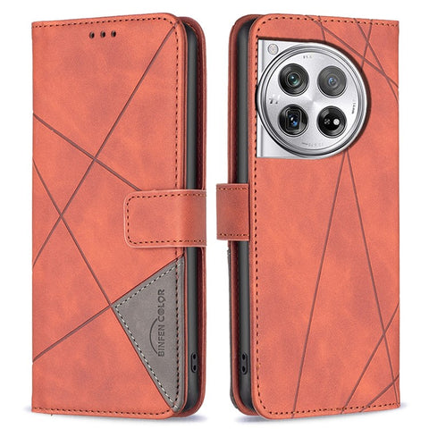 BINFEN COLOR For OnePlus 12 5G Phone Cases Wallet Stand Geometry Imprint Leather Cover