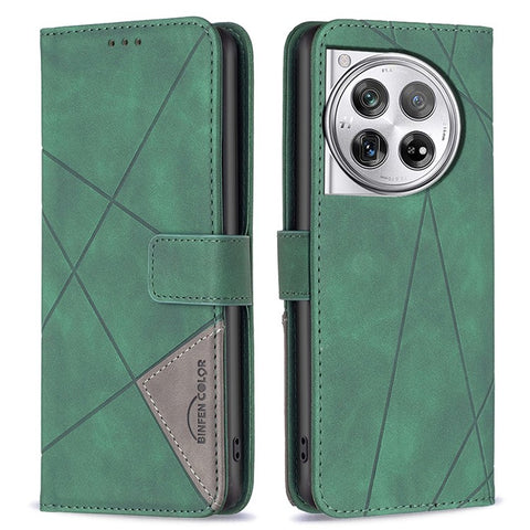 BINFEN COLOR For OnePlus 12 5G Phone Cases Wallet Stand Geometry Imprint Leather Cover
