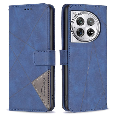 BINFEN COLOR For OnePlus 12 5G Phone Cases Wallet Stand Geometry Imprint Leather Cover