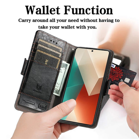 For Xiaomi Redmi Note 13 5G Phone Cases CASENEO PU Leather Cover Stand with RFID Blocking Wallet