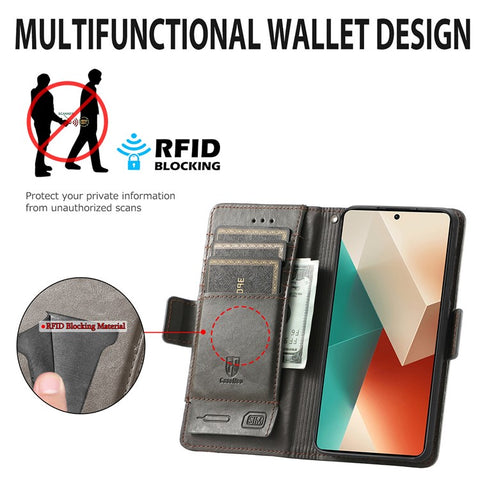For Xiaomi Redmi Note 13 5G Phone Cases CASENEO PU Leather Cover Stand with RFID Blocking Wallet