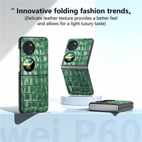 ABEEL For Huawei Pocket 2 Phone Case Genuine Cow Leather Back Shell Crocodile Texture