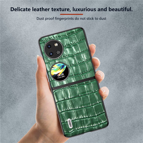 ABEEL For Huawei Pocket 2 Phone Case Genuine Cow Leather Back Shell Crocodile Texture