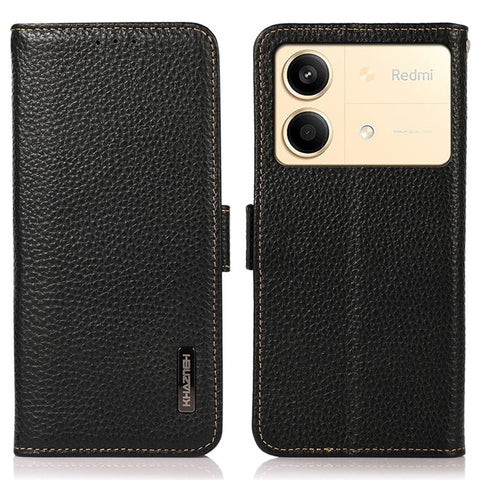 KHAZNEH For Xiaomi Redmi Note 13R Pro 5G Genuine Cow Leather Case RFID Blocking Protection Phone Cover