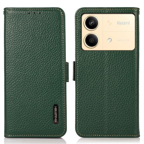 KHAZNEH For Xiaomi Redmi Note 13R Pro 5G Genuine Cow Leather Case RFID Blocking Protection Phone Cover