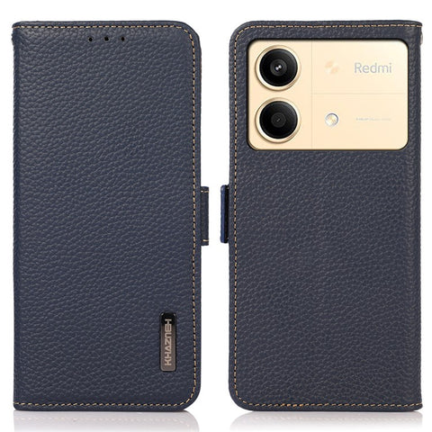 KHAZNEH For Xiaomi Redmi Note 13R Pro 5G Genuine Cow Leather Case RFID Blocking Protection Phone Cover
