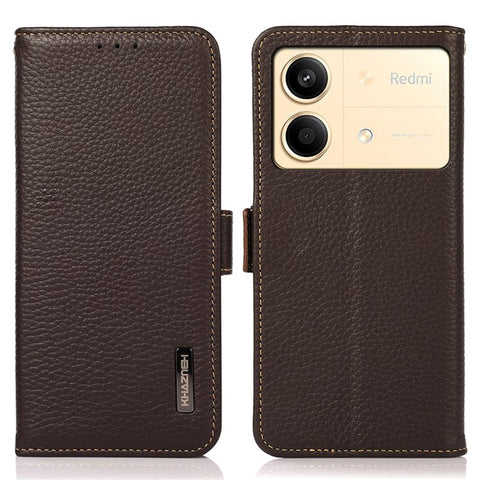 KHAZNEH For Xiaomi Redmi Note 13R Pro 5G Genuine Cow Leather Case RFID Blocking Protection Phone Cover