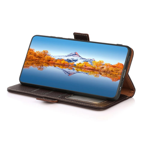 KHAZNEH For Xiaomi Redmi Note 13R Pro 5G Genuine Cow Leather Case RFID Blocking Protection Phone Cover