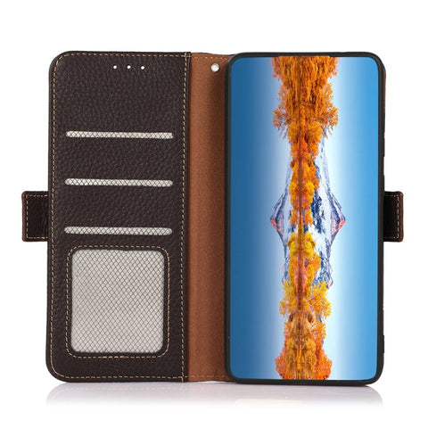 KHAZNEH For Xiaomi Redmi Note 13R Pro 5G Genuine Cow Leather Case RFID Blocking Protection Phone Cover