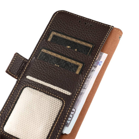 KHAZNEH For Xiaomi Redmi Note 13R Pro 5G Genuine Cow Leather Case RFID Blocking Protection Phone Cover