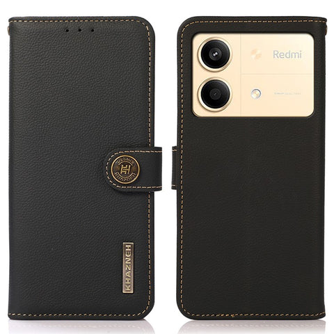 KHAZNEH For Xiaomi Redmi Note 13R Pro 5G Genuine Cow Leather Phone Case RFID Blocking Card Slots Cover