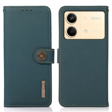KHAZNEH For Xiaomi Redmi Note 13R Pro 5G Genuine Cow Leather Phone Case RFID Blocking Card Slots Cover