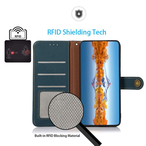 KHAZNEH For Xiaomi Redmi Note 13R Pro 5G Genuine Cow Leather Phone Case RFID Blocking Card Slots Cover