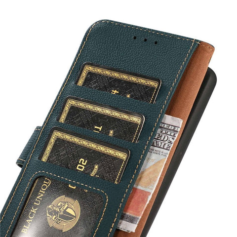 KHAZNEH For Xiaomi Redmi Note 13R Pro 5G Genuine Cow Leather Phone Case RFID Blocking Card Slots Cover