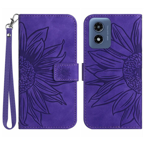 HT04 For Motorola Moto G Play 5G (2024) / Moto G 5G (2024) Leather Phone Case with Wrist Strap