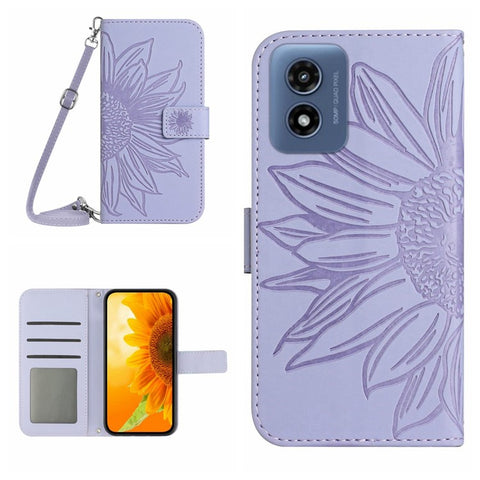 HT04 For Motorola Moto G Play 5G (2024) / Moto G 5G (2024) Leather Case with Shoulder Strap Phone Wallet