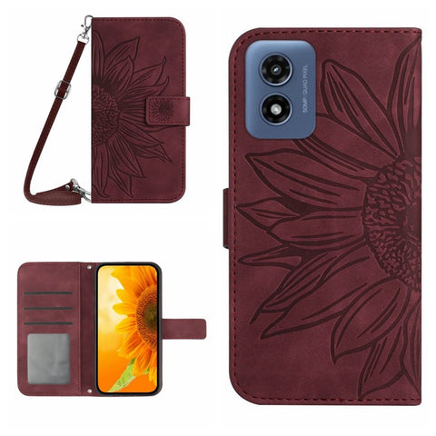 HT04 For Motorola Moto G Play 5G (2024) / Moto G 5G (2024) Leather Case with Shoulder Strap Phone Wallet