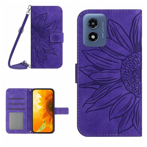 HT04 For Motorola Moto G Play 5G (2024) / Moto G 5G (2024) Leather Case with Shoulder Strap Phone Wallet