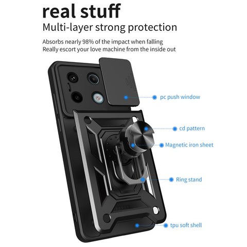 For Xiaomi Redmi Note 13 Pro 5G / Poco X6 5G Case Kickstand Slide Lens Window Phone Cover