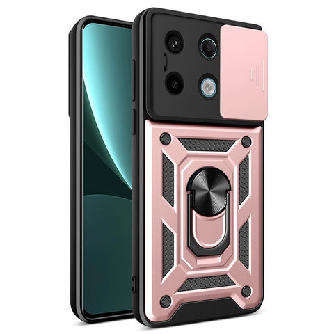 For Xiaomi Redmi Note 13 Pro 5G / Poco X6 5G Case Kickstand Slide Lens Window Phone Cover