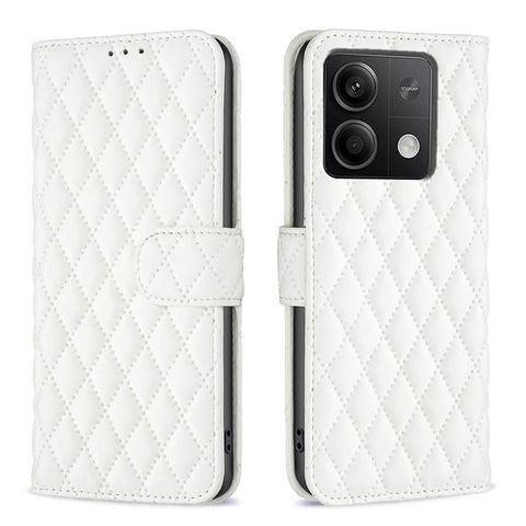 BINFEN COLOR BF Style-14 For Xiaomi Redmi Note 13 4G Leather Case Rhombus Grid Phone Cover Folding Stand