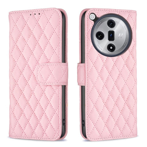 BINFEN COLOR BF Style-14 For Oppo Find X7 5G Case Wallet Phone Cover Rhombus Grid Pattern