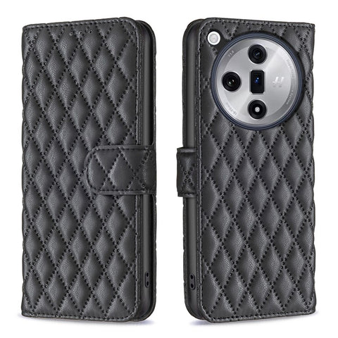 BINFEN COLOR BF Style-14 For Oppo Find X7 5G Case Wallet Phone Cover Rhombus Grid Pattern