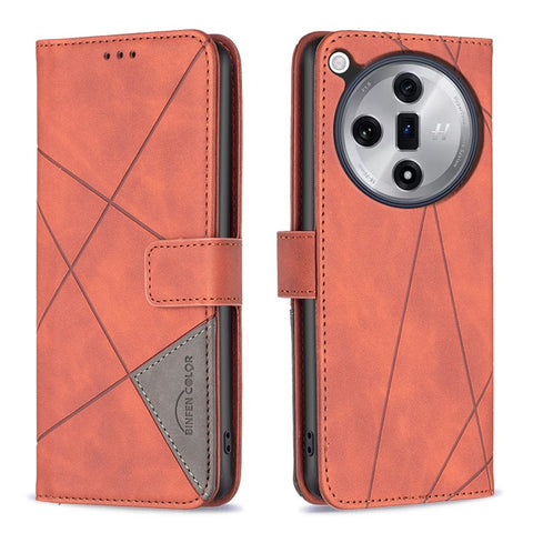 BINFEN COLOR For Oppo Find X7 5G Phone Cases Wallet Stand Geometry Imprint Leather Cover