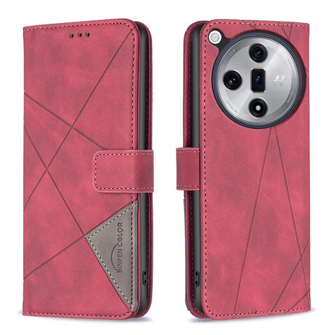 BINFEN COLOR For Oppo Find X7 5G Phone Cases Wallet Stand Geometry Imprint Leather Cover