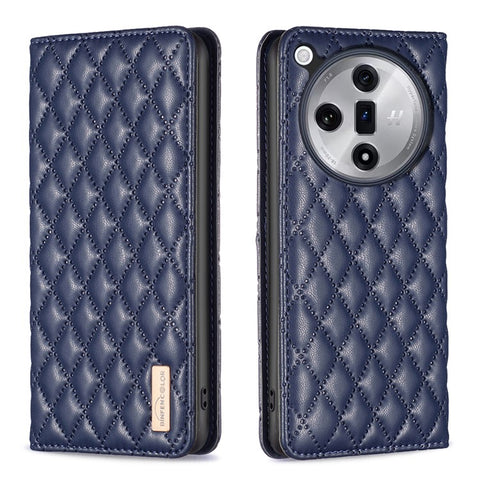 BINFEN COLOR BF Style-16 For Oppo Find X7 5G Case Rhombus Grid Leather Cover with Card Slots
