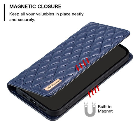 BINFEN COLOR BF Style-16 For Oppo Find X7 5G Case Rhombus Grid Leather Cover with Card Slots