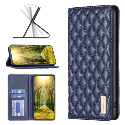 BINFEN COLOR BF Style-16 For Oppo Find X7 5G Case Rhombus Grid Leather Cover with Card Slots