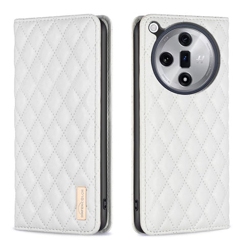 BINFEN COLOR BF Style-16 For Oppo Find X7 5G Case Rhombus Grid Leather Cover with Card Slots