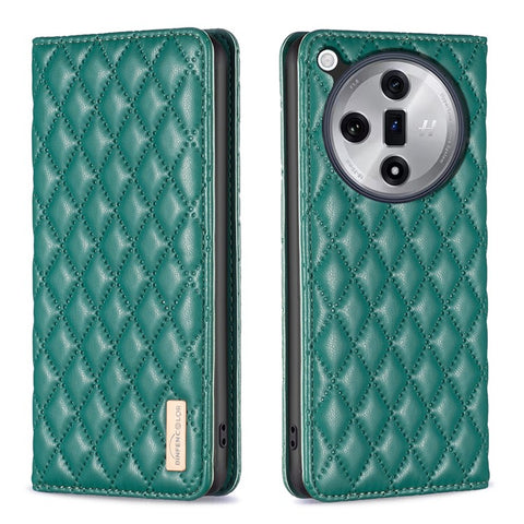 BINFEN COLOR BF Style-16 For Oppo Find X7 5G Case Rhombus Grid Leather Cover with Card Slots